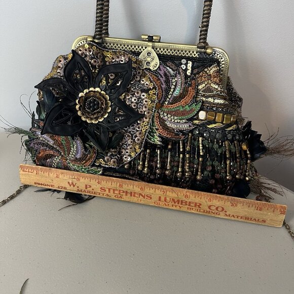 Chicos Boho Purse Beaded Feathers Flowers Whimsical Woodsy Fairy Romantic Sequin - Picture 12 of 15